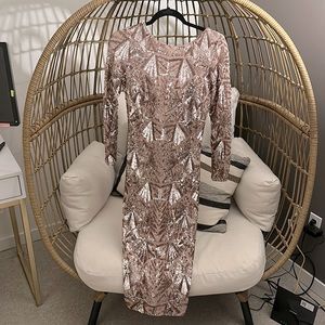 Dress the Population Sequin Dress - long sleeve and low back